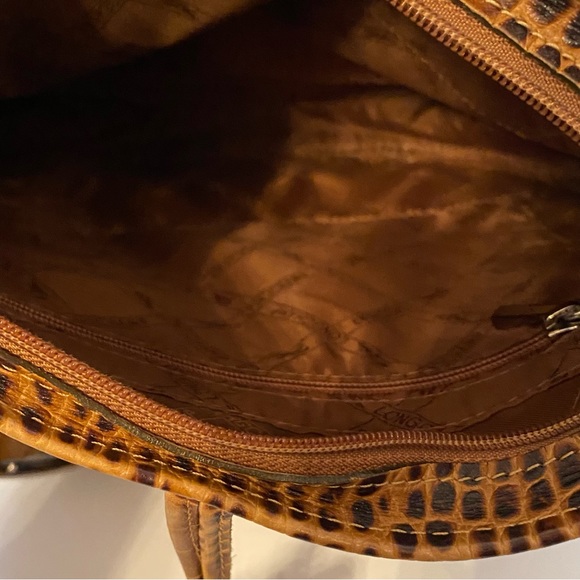 LONGCHAMP BAG CROSSBODY SHOULDER BROWN CROC LOOK LEATHER ZIP TOP SILVER HARDWARE - Picture 11 of 14